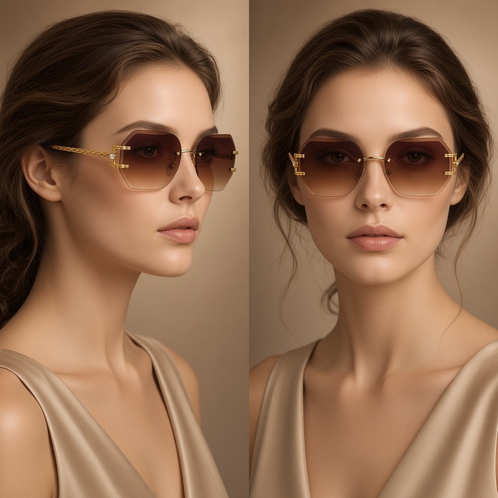 Women Sunglasses Diamond Cut Brown Lens Fashion Designer Hip Hop Style Female